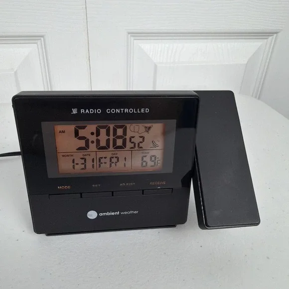Ambient Weather RC-8427 Radio Controlled Projection Alarm Clock Temperature WWV