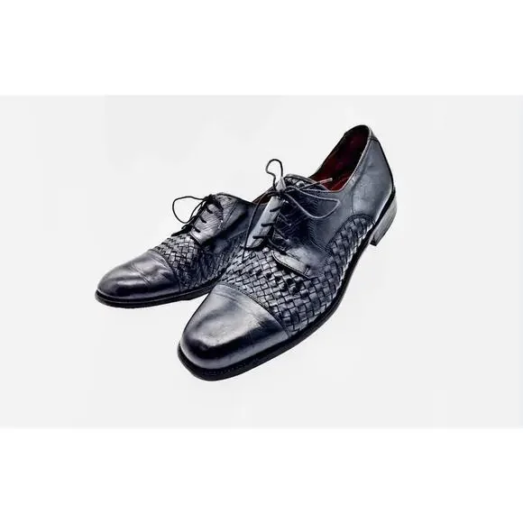 Bostonian Florentine Men's Black Woven Leather Oxford Shoes Italy Size 10 M Vtg