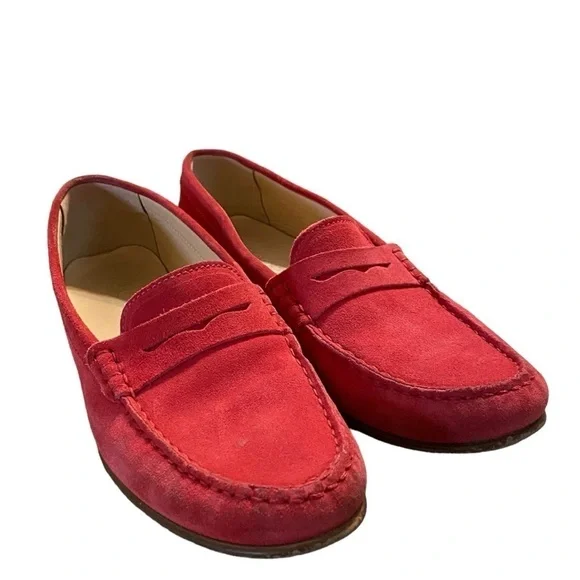 J. Crew James Suede Penny Loafers Red Flats Made In Italy Women’s‎ Size 7