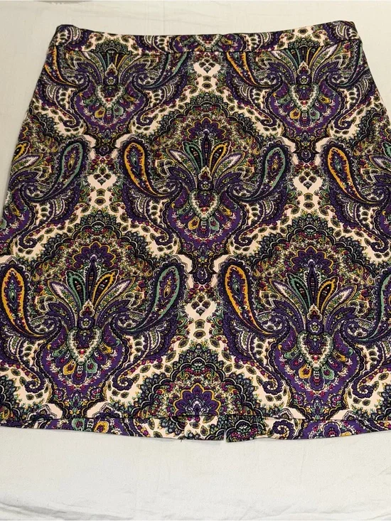 J. Crew Paisley Pencil Skirt in Purple, Cream and Green