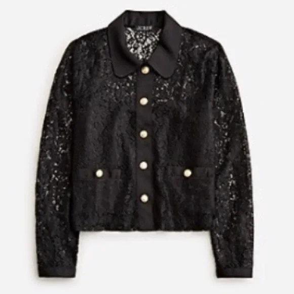 J.Crew Lace Suit Set in Black Lady Jacket & Matching Midi Skirt NWT