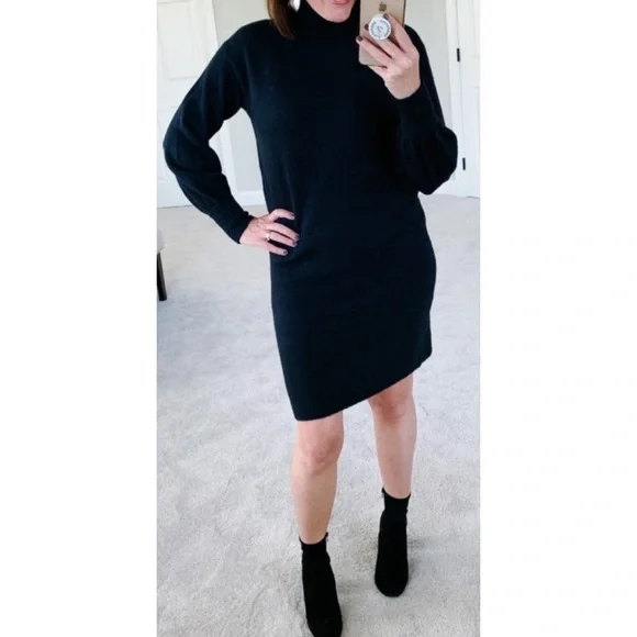 J.Crew Mock Neck Long Sleeve Black Knit Sweater Dress Small