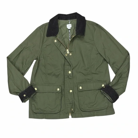 J. Crew Olive Green Utility Jacket with Black Corduroy Trim