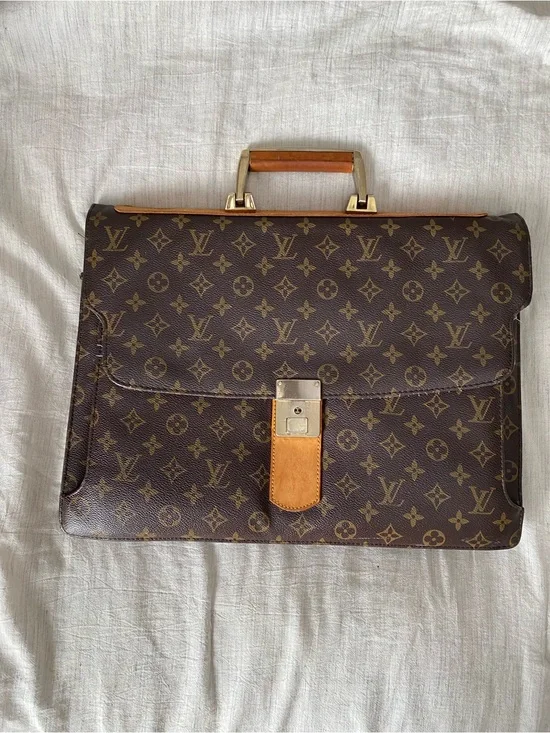Louis Vuitton Monogram Canvas Briefcase with Tan Leather Accents