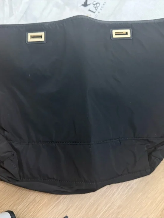 Lo&sons black Nylon Tote with Gold Hardware and luggage pass thru