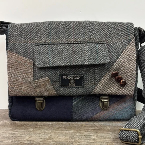 Finnigan Handcrafted Recycled Wool Messenger Laptop Bag Patchwork Tweed