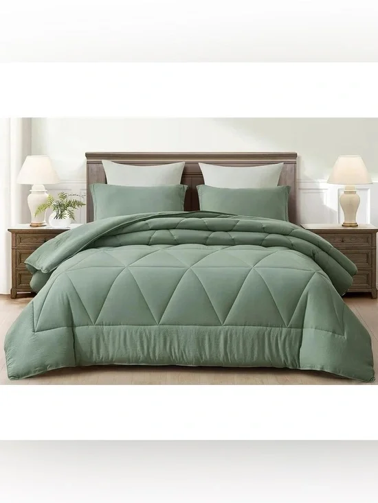 Sage Green Microfiber king 3 piece Comforter Set - Soft All-Season Bedding