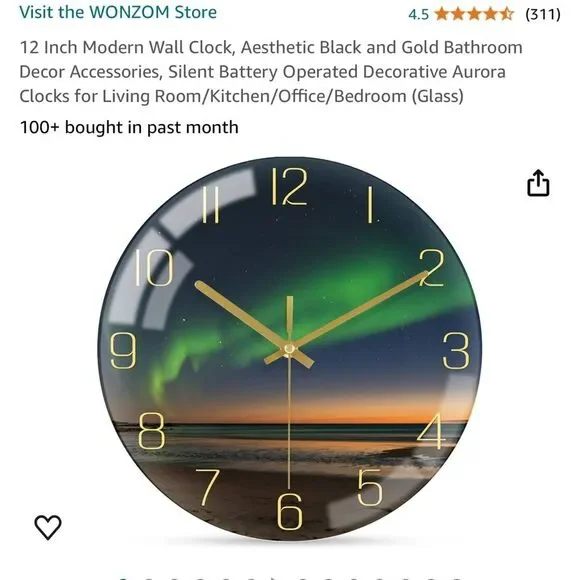 Wonzom 12 in northern lights modern hanging wall clock