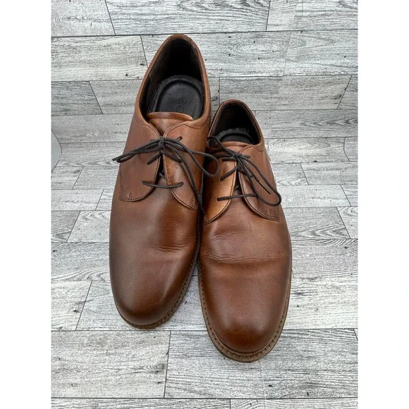 ECCO Mens Brown Leather Plain Toe Derby Dress Shoes Shock Point Size‎ 47 US 13.5