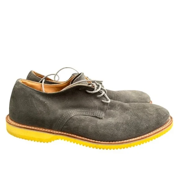 Walk-Over for J.Crew Mens 11 Grey Suede Derby Yellow Vibram Sole Made in USA