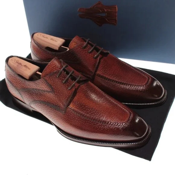 Di Bianco NWB Derby Dress Shoes Size 42 (US 9) in Brown Pebbled Leather