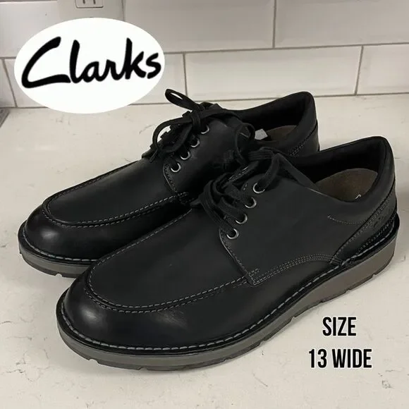 Clarks Gravelle Low Shoes Black Leather Men's Shoes Size 13 Wide ?