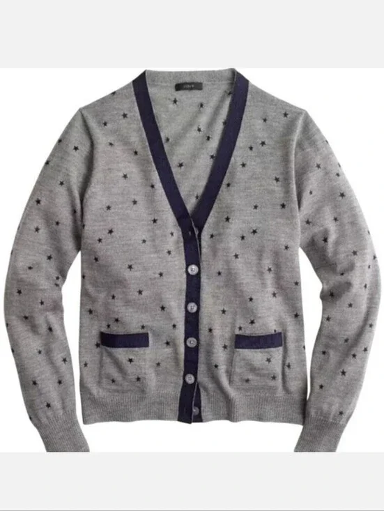 J. Crew Harlow cardigan Merino Wool Blend Star Embroidery Sz.S