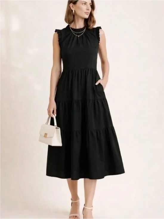J. Crew black midi sleeveless ruffle dress sz Medium