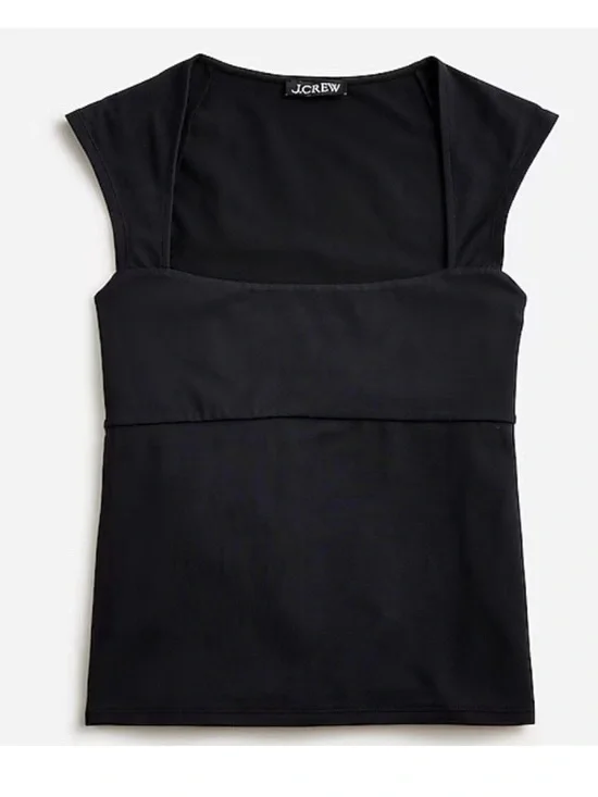 J. Crew Black Square-Neck Tank with Cap Shoulders