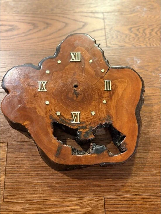 Vintage Wood Slab Live Edge Lacquer MCM Retro Wall Clock 13