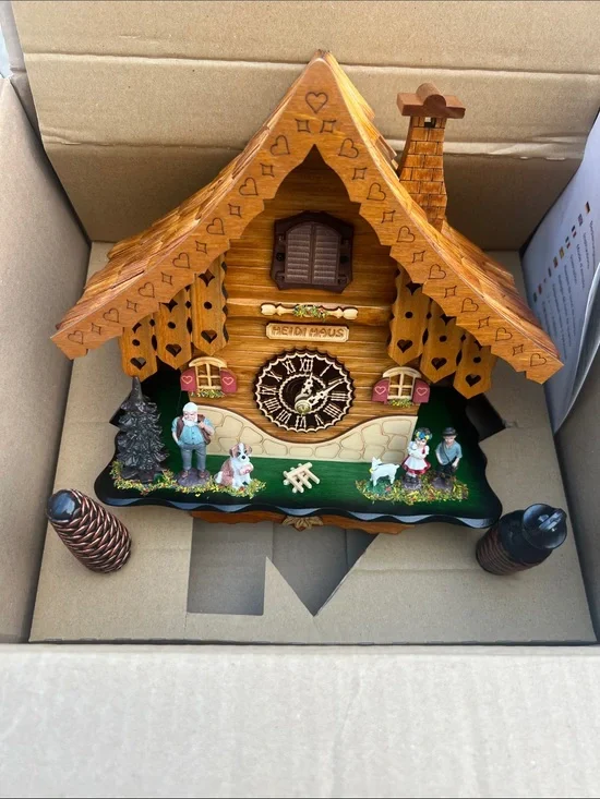 Cuckoo Clock Heidi Cabin with Pitched Roof - Quartz Chalet New Never Used