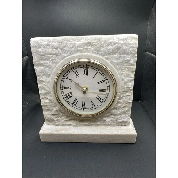 White Marble Mantle Desk Clock Alabaster Heavy Works