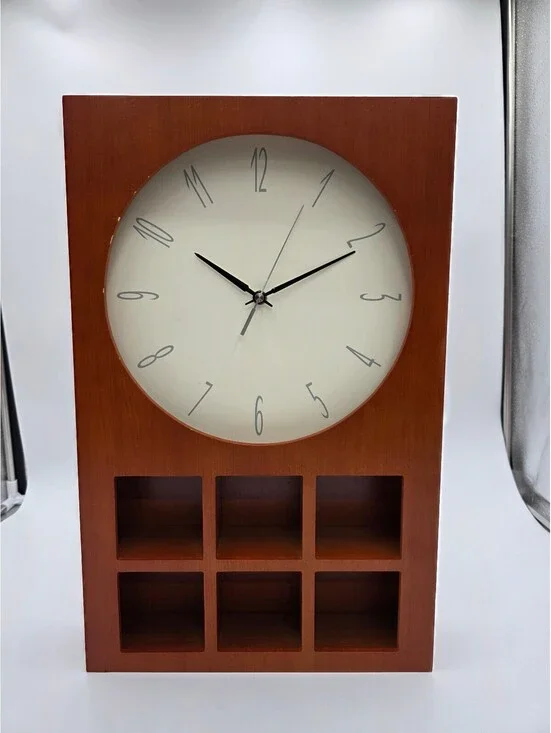 Modern Style Wooden Wall Clock with Storage Cubes