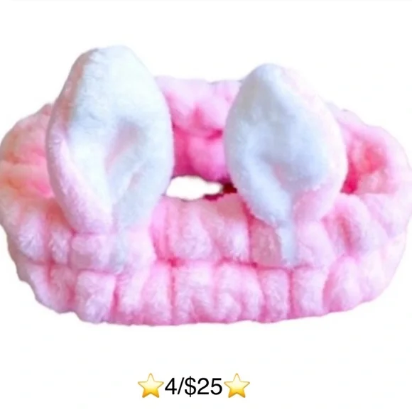 Makeup Headband Pink Bunny Ears Soft Plush Skincare Headband Spa Headband