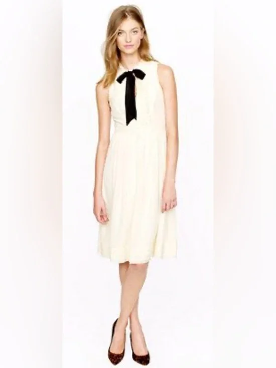 J.Crew Swiss Dot Silk Blend Cream Sleeveless Tie-Neck Dress