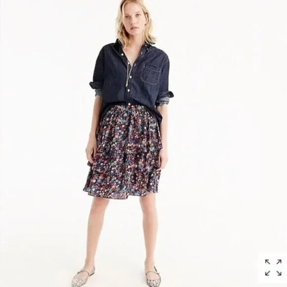 J. Crew Tiered Skirt In Kaleidoscope Star Print Women's 0 Mini Boho Festival