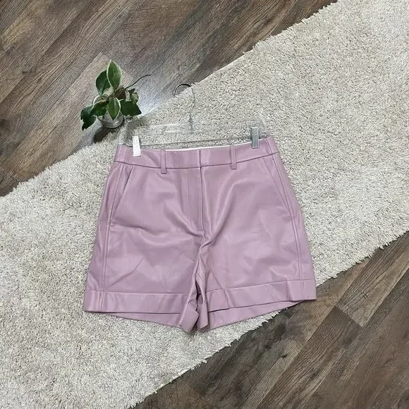 J.crew Size 4 Pink Vegan Leather Cuffed High-Rise Loose Wide Leg Shorts NWT