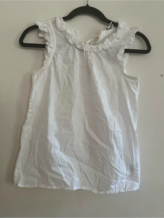 J Crew Cotton White Ruffle Top XXS Coastal Old Money Capsule Euro Summer