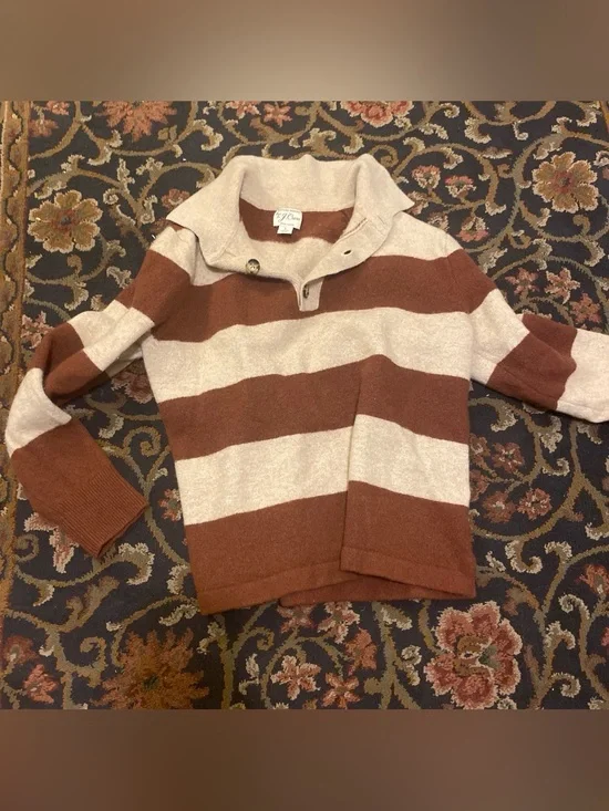 J. Crew Wide Stripe rugby Sweater in Brown & Cream