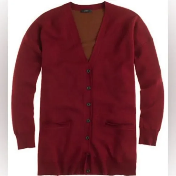 J. Crew 100% Merino Wool Maroon Red Cardigan Sweater