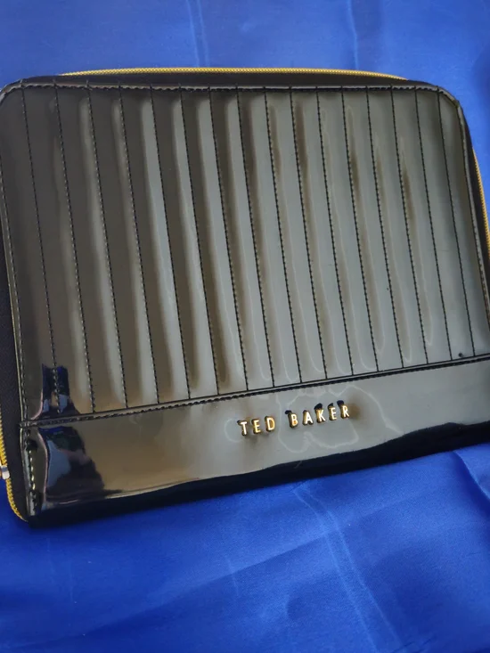 Ted Baker Black Quilted Patent Leather IPAD/tablet Zip Case
