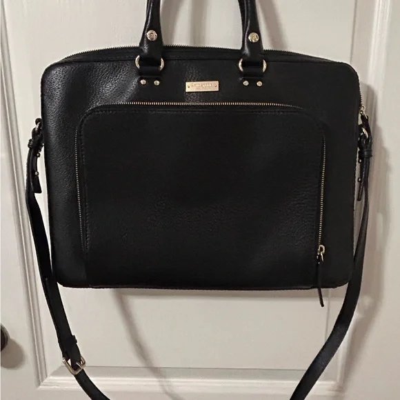 kate spade Black Pebbled Leather Laptop Tote with Detachable Strap