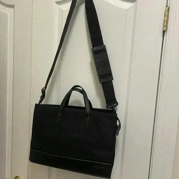 Tumi Ballistic Nylon leather Briefcase long adjustable padded shoulder straps