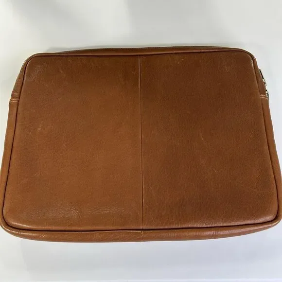 Piel Genuine Leather Laptop Sleeve Case 15in Brown Padded Zip Pocket Bag
