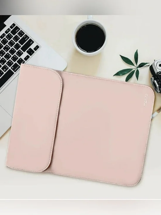 Mosiso 13” Pale Pink Faux Leather Magnetic Close Laptop Sleeve Soft Girl