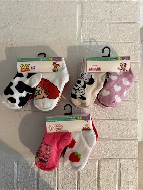 Toy Story, Disney Minnie & Strawberry Shortcake Kids Sock Sets - Multi Color