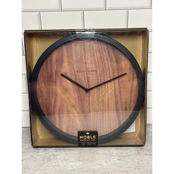 Noble Supply Co Wall Clock Wood Grain Face Black Frame Bell & Curfew Good Times