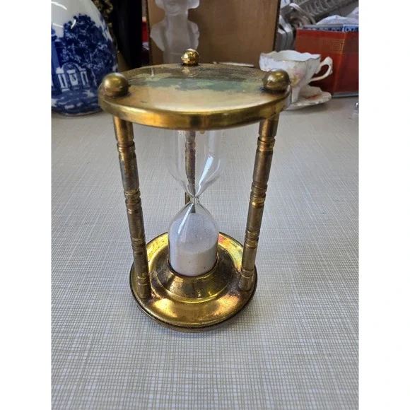 Estate Sale Brass & Glass Hour Sand Timer Hourglass