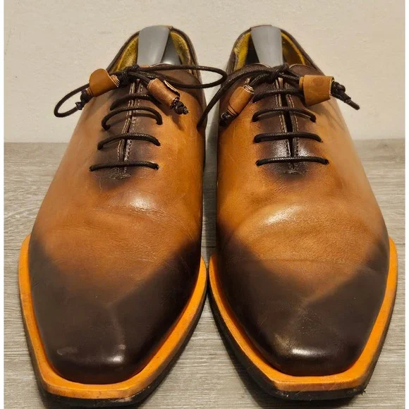 Mezlan S108 Mens Brown Patina Asymmetrical Oxford Leather Square Toe Spain 9.5 M