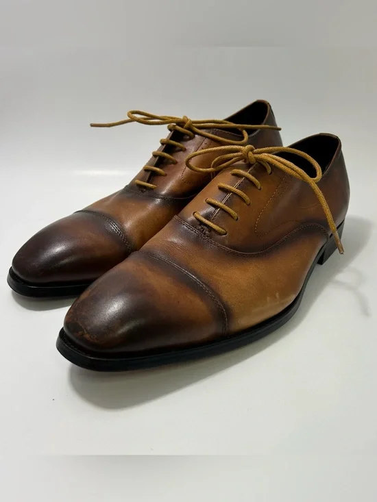 Salvatore Ferragamo Brown Cap Toe Oxford Dress Shoes Mens 10.5 Leather Cognac 44