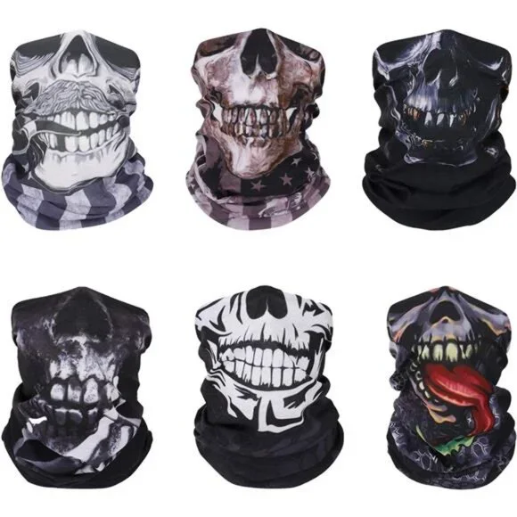Halloween Face Mask Neck Gaiter Balaclava Skull Bandana Windproof 6 Pack