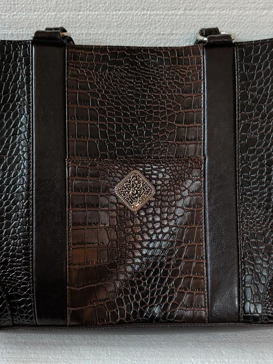 Coldwater Creek Brown Faux Crocodile Embossed Tote Briefcase Laptop Bag 16