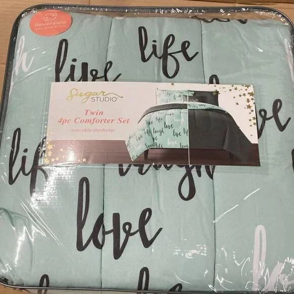 Grey and Mint Blue TWIN Comforter Set New