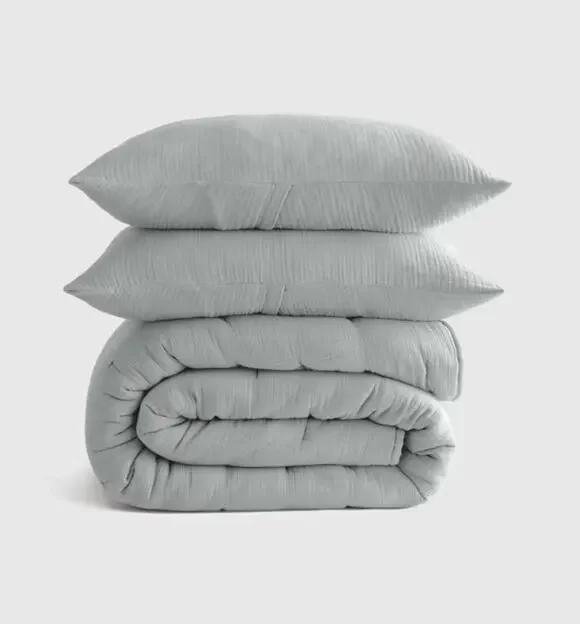 NEW Quince Twin MIST Blue Organic Cotton Gauze Set Dream Quilt + Sham