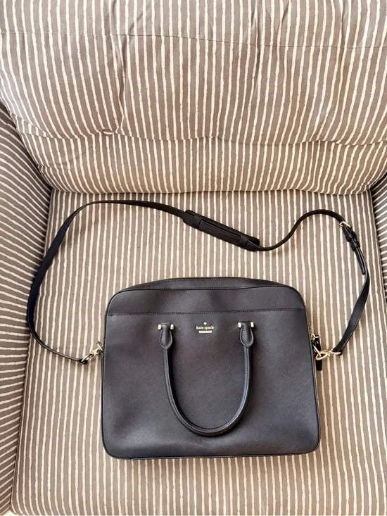 kate spade Black Saffiano Leather Laptop Satchel with Crossbody Strap