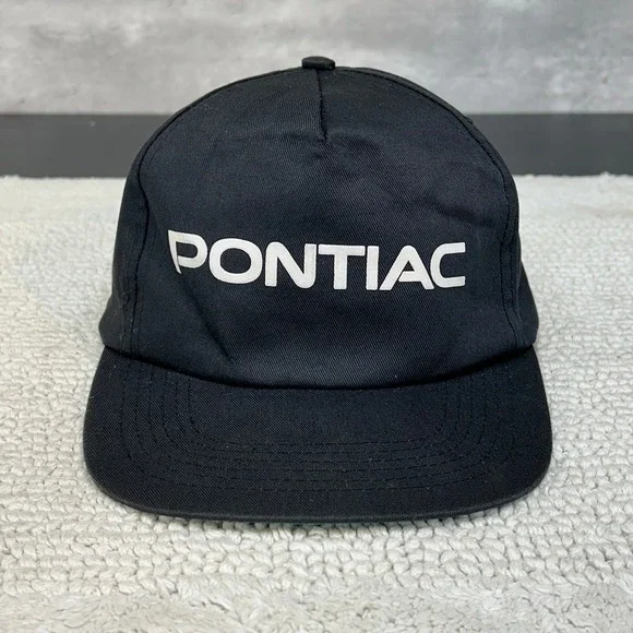 90s Vintage Pontiac Snapback Trucker Hat OSFA Dad Cap Black Car Guy Spellout