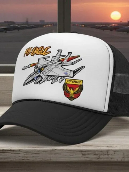 Retro F-15 Eagle Fighter Jet Trucker Hat Vintage Military Foam Snapback Cap 90s