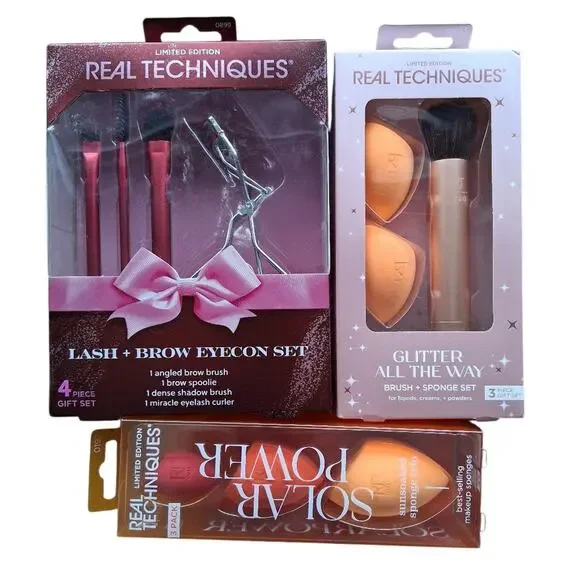NWT Real Techniques Lash & Brow, Brush And Makeup Sponge Set Of 3