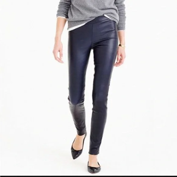 J. Crew Collection Leather Leggings, Navy Blue, Excellent condition
