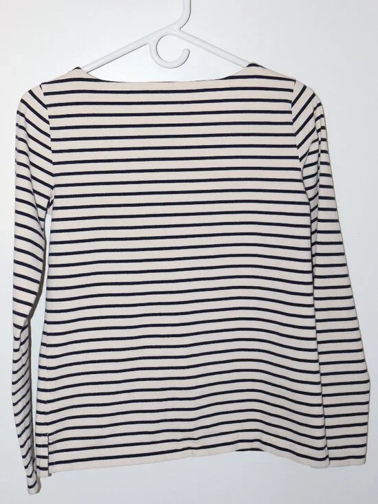 J.Crew Striped Long Sleeve Boat Neck Top Navy & Ivory XS